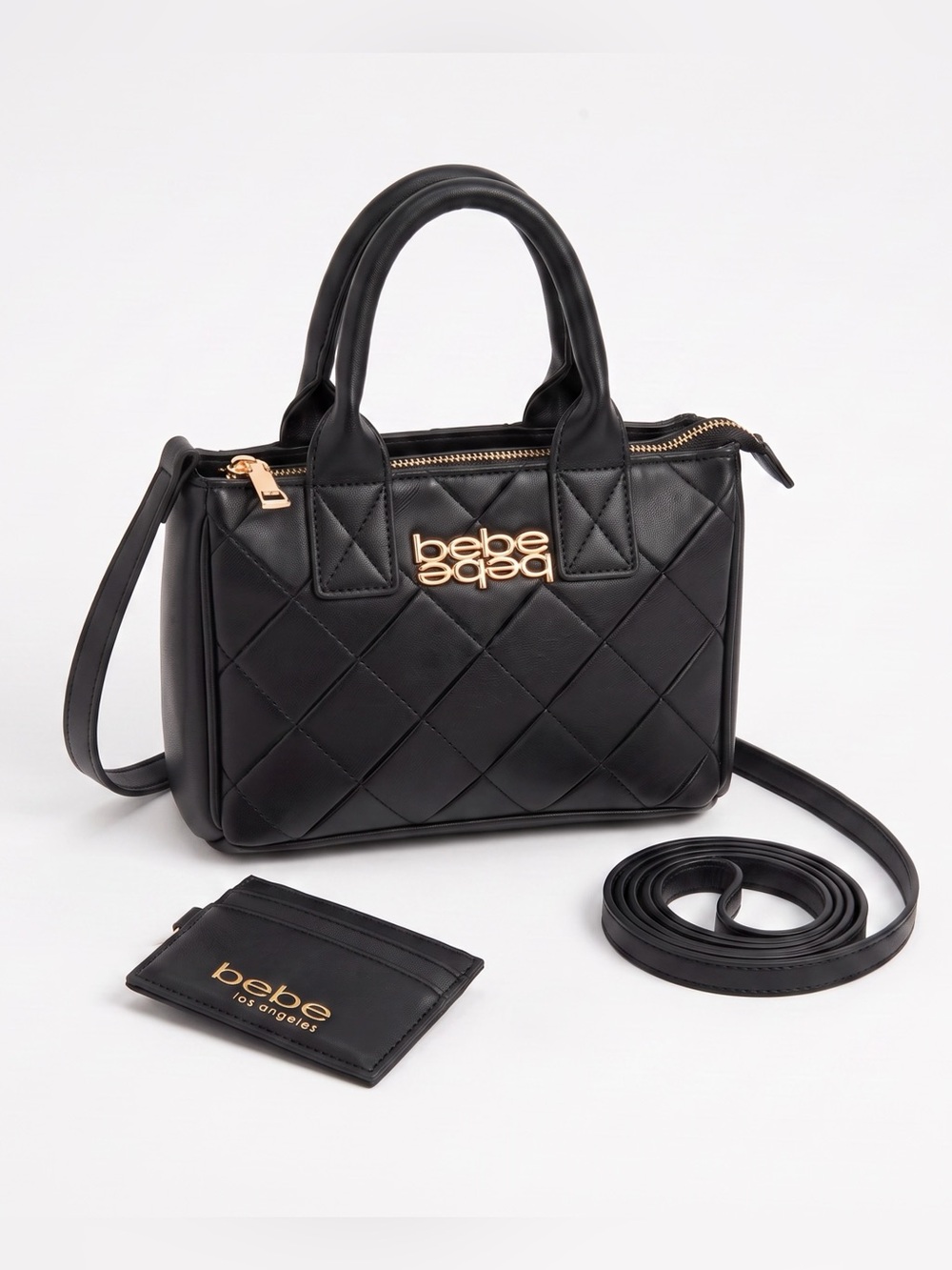 BEBE BLACK QUILTED BAG MATCHING WALLET